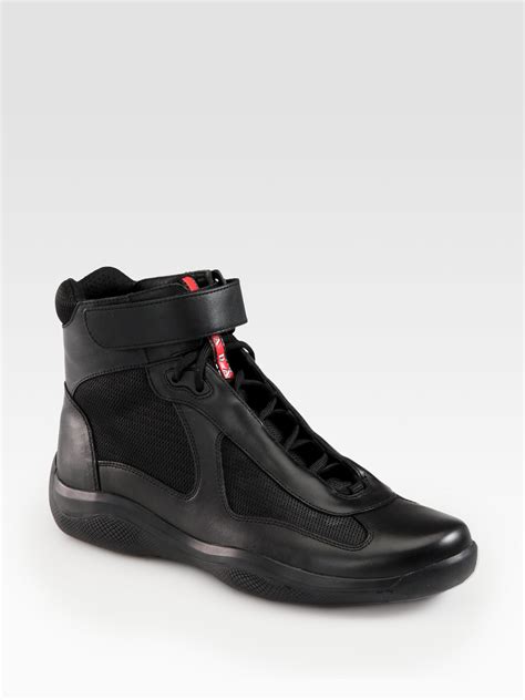 leather prada trainers mens|Prada men's sneakers high top.